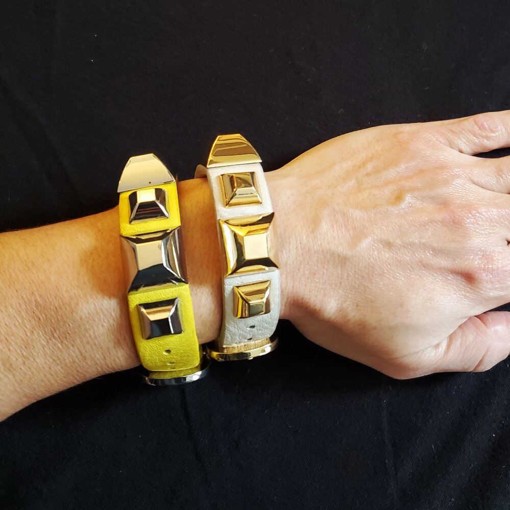 Pre-Loved Hayden-Harnett Ramone Leather Stud Cuff Bracelet -- set of 2